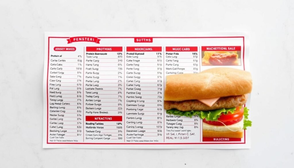 A sleek, high-quality image of the Jersey Mike's Subs menu, showcasing the nutritional information for each item. The menu is displayed on a clean, minimalist background, with a soft, natural lighting that highlights the details. The macronutrient values (protein, carbs, fiber, and sugar) are prominently displayed next to each menu item, using a clear and legible font. The overall composition is balanced and visually appealing, drawing the viewer's attention to the key nutritional data. The image conveys a sense of professionalism and attention to detail, reflecting the informative nature of the article section. A sleek, high-quality image of the Jersey Mike's Subs menu, showcasing the nutritional information for each item. The menu is displayed on a clean, minimalist background, with a soft, natural lighting that highlights the details. The macronutrient values (protein, carbs, fiber, and sugar) are prominently displayed next to each menu item, using a clear and legible font. The overall composition is balanced and visually appealing, drawing the viewer's attention to the key nutritional data. The image conveys a sense of professionalism and attention to detail, reflecting the informative nature of the article section.